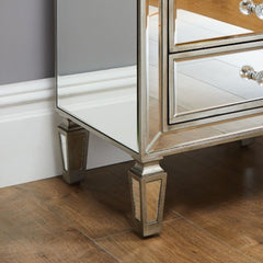 Nightstand, 3-Drawer, Mirrored Glass Top, MDF Frame, Silver Handles