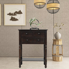 Nightstand, 3-Drawer, Pine and Manufactured Wood, Espresso