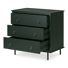 Nightstand, 3-Drawer, Solid Acacia Wood, Deep Green