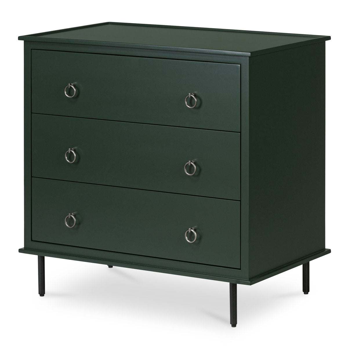 Nightstand, 3-Drawer, Solid Acacia Wood, Deep Green