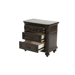 Nightstand, 3-Drawer, Solid and Manufactured Wood, Cherry