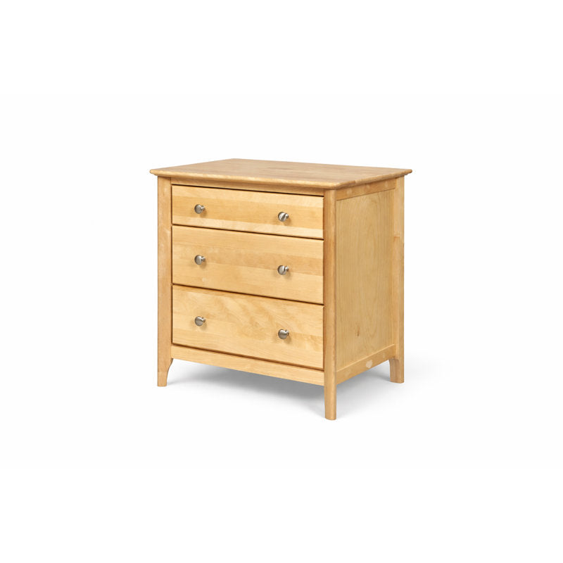 Nightstand, 3-Drawer Solid Birch Wood, Natural