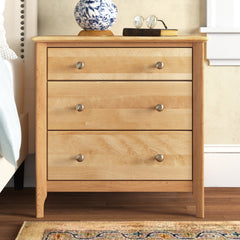 Nightstand, 3-Drawer Solid Birch Wood, Natural