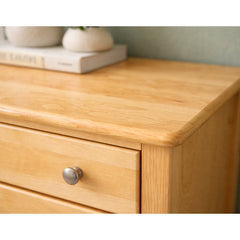 Nightstand, 3-Drawer Solid Birch Wood, Natural