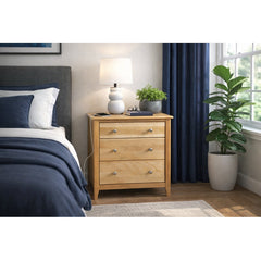 Nightstand, 3-Drawer Solid Birch Wood, Natural