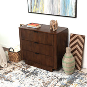 Nightstand, 3-Drawer Solid Eucalyptus Wood, Walnut Finish