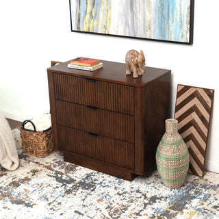 Nightstand, 3-Drawer Solid Eucalyptus Wood, Walnut Finish