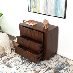 Nightstand, 3-Drawer Solid Eucalyptus Wood, Walnut Finish