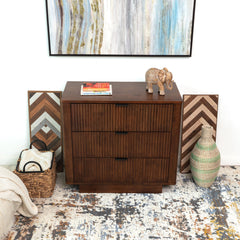 Nightstand, 3-Drawer Solid Eucalyptus Wood, Walnut Finish