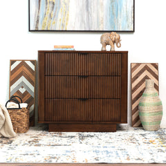Nightstand, 3-Drawer Solid Eucalyptus Wood, Walnut Finish