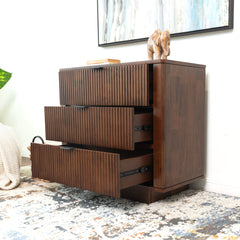 Nightstand, 3-Drawer Solid Eucalyptus Wood, Walnut Finish