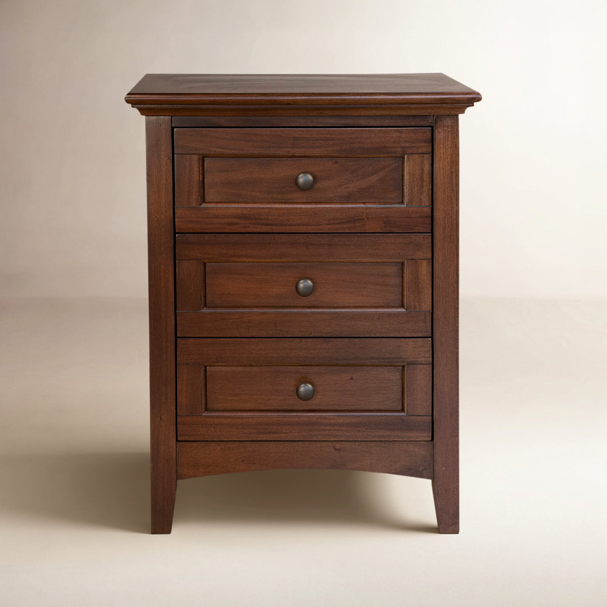 Nightstand, 3-Drawer Solid Mahogany Wood, Cherry Brown