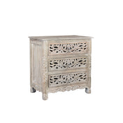 Nightstand, 3-Drawer Solid Mango Wood, Limestone Beige