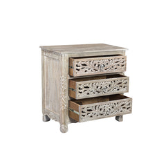 Nightstand, 3-Drawer Solid Mango Wood, Limestone Beige