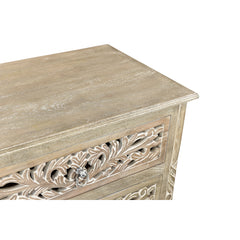 Nightstand, 3-Drawer Solid Mango Wood, Limestone Beige
