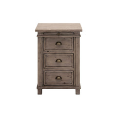 Nightstand, 3-Drawer Solid Pine Wood, Brass Handles, Brown
