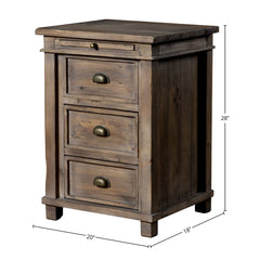Nightstand, 3-Drawer Solid Pine Wood, Brass Handles, Brown