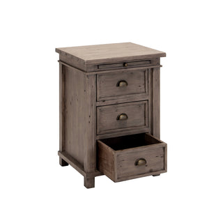 Nightstand, 3-Drawer Solid Pine Wood, Brass Handles, Brown