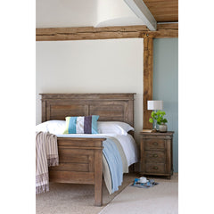 Nightstand, 3-Drawer Solid Pine Wood, Brass Handles, Brown