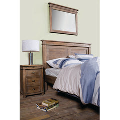 Nightstand, 3-Drawer Solid Pine Wood, Brass Handles, Brown