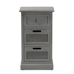 Nightstand, 3-Drawer Solid Wood, Gray Finish, Antique Brass Knob