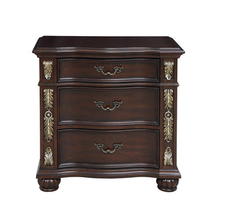 Nightstand, 3-Drawer Solid Wood, Madeira Finish, Bronze Handles
