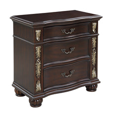Nightstand, 3-Drawer Solid Wood, Madeira Finish, Bronze Handles