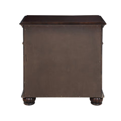 Nightstand, 3-Drawer Solid Wood, Madeira Finish, Bronze Handles