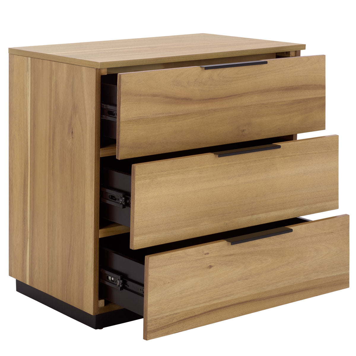 Nightstand, 3 Drawers, Acacia Solid and Manufactured Wood, Natural