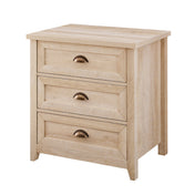 Nightstand, 3 Drawers, Engineered Wood, Metal Cup Handles, White Oak