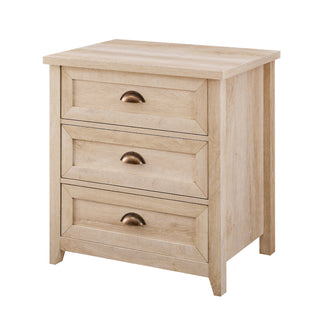 Nightstand, 3 Drawers, Engineered Wood, Metal Cup Handles, White Oak