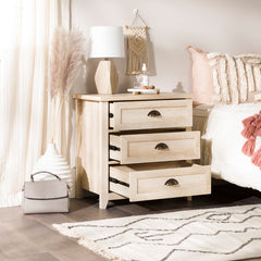 Nightstand, 3 Drawers, Engineered Wood, Metal Cup Handles, White Oak