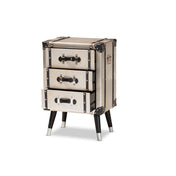 Nightstand, 3 Drawers, Metal, Antique Silver With Black Handles