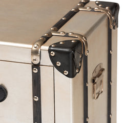 Nightstand, 3 Drawers, Metal, Antique Silver With Black Handles