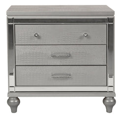 Nightstand, 3 Drawers, Mirrored MDF and Wood, Silver