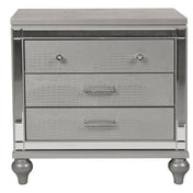 Nightstand, 3 Drawers, Mirrored MDF and Wood, Silver