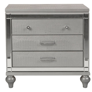 Nightstand, 3 Drawers, Mirrored MDF and Wood, Silver