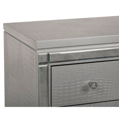 Nightstand, 3 Drawers, Mirrored MDF and Wood, Silver
