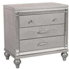 Nightstand, 3 Drawers, Mirrored MDF and Wood, Silver