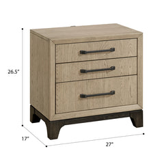 Nightstand, 3 Drawers, Oak Solid and Veneer, USB Ports, Brown