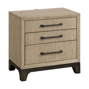Nightstand, 3 Drawers, Oak Solid and Veneer, USB Ports, Brown