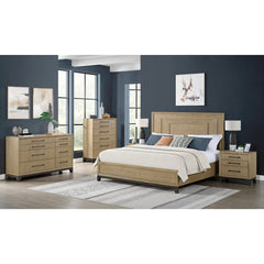 Nightstand, 3 Drawers, Oak Solid and Veneer, USB Ports, Brown