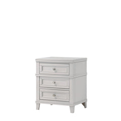 Nightstand, 3 Drawers, Poplar Solid Wood and MDF, USB Ports, Gray