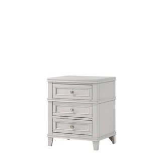 Nightstand, 3 Drawers, Poplar Solid Wood and MDF, USB Ports, Gray