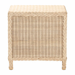 Nightstand, 3 Drawers, Rattan and Mahogany Wood, Brown