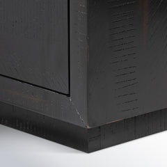 Nightstand, 3 Drawers, Solid Acacia Wood, Burnished Black, Brass Pulls