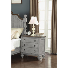 Nightstand, 3 Drawers, Solid Acacia Wood, Gray Wash with Brown Top