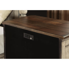 Nightstand, 3 Drawers, Solid Acacia Wood, Gray Wash with Brown Top