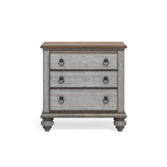 Nightstand, 3 Drawers, Solid Acacia Wood, Gray Wash with Brown Top