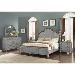 Nightstand, 3 Drawers, Solid Acacia Wood, Gray Wash with Brown Top